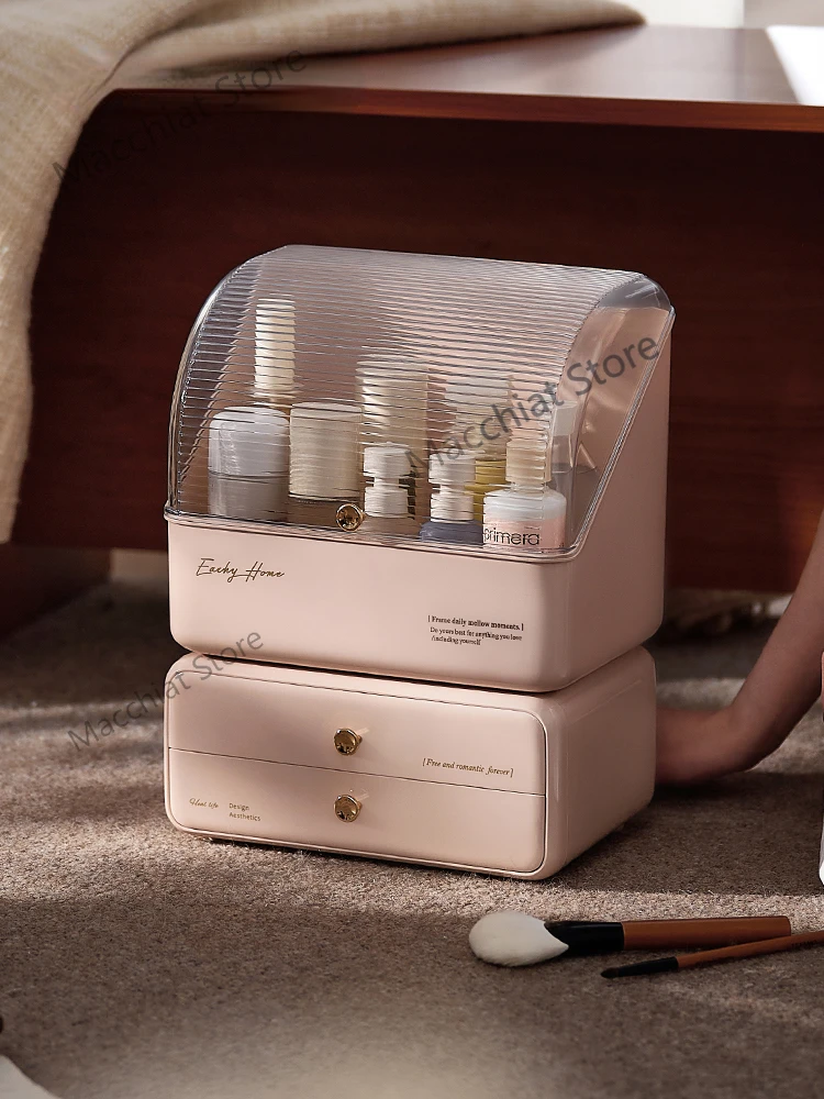 

Makeup Storage Box Drawer Desktop Dresser Advanced Sense Cute Mask with Cover Dust Rack