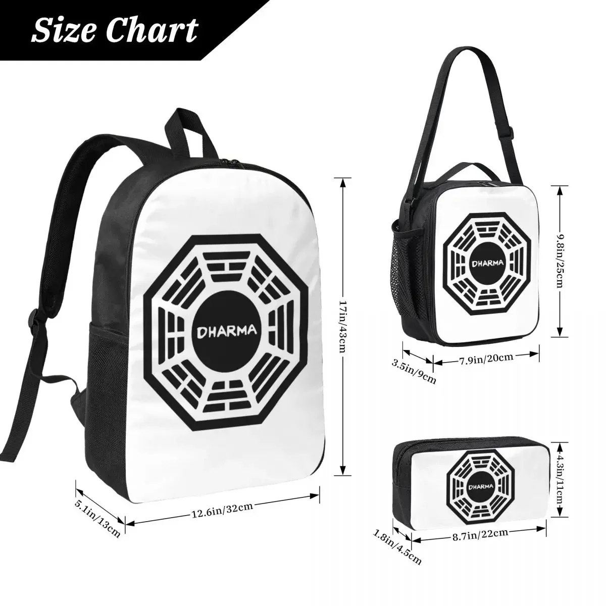 The Dharma Initiative Backpack Student BookBag School Bag Laptop Shoulder Bags 3ps Insulated Lunch Bag Pencil Case