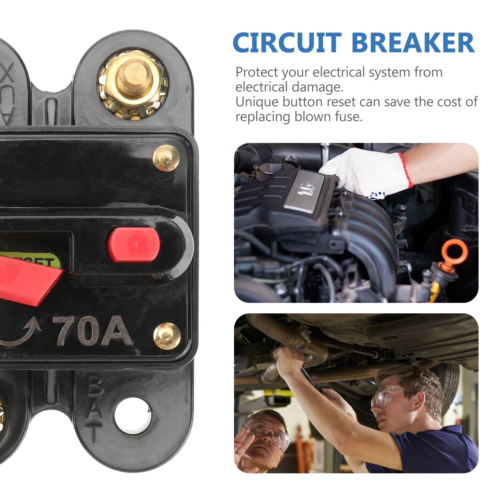 

Self Recovery Circuit Breaker 70 Amp Car Inverter Manual Reset Auto Trolling Black Lightweight Push Button Protects Electrical