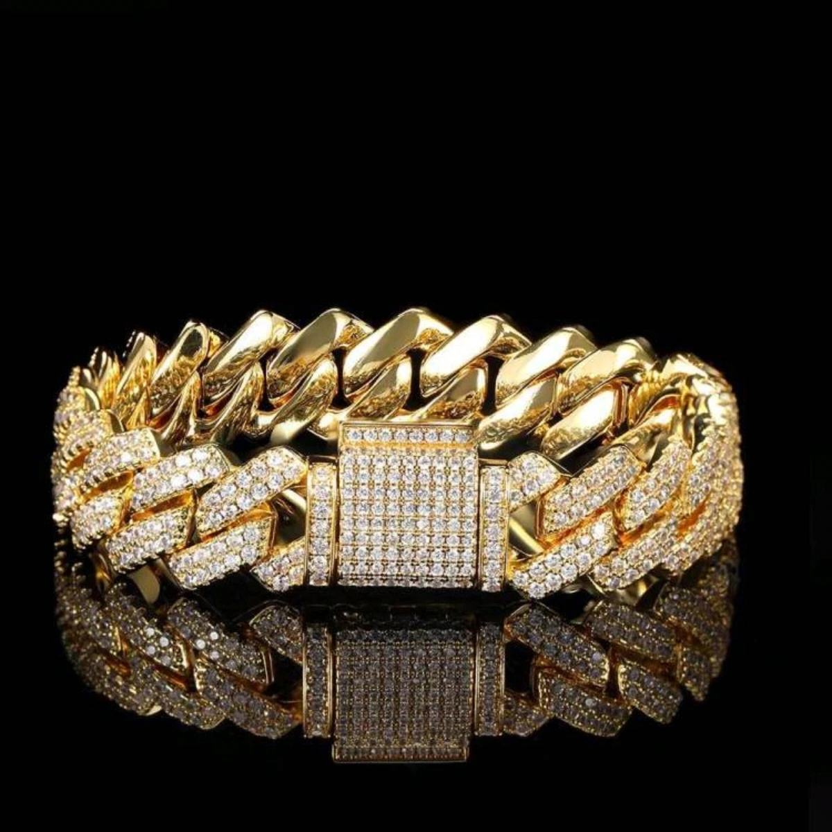 Hip-hop double-row zirconia rhombic Cuban chain men's bracelet - high-end accessory with a sophisticated touch