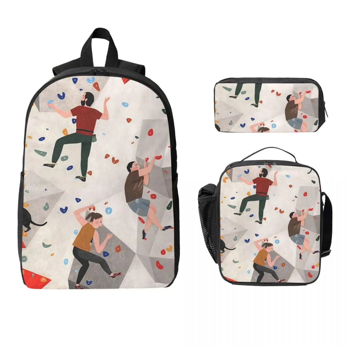 Rock Climbing Figure Sports Backpack Boys Girls BookBag School Bag Computer Shoulder Bags 3ps Insulated Lunch Bag Pencil Case