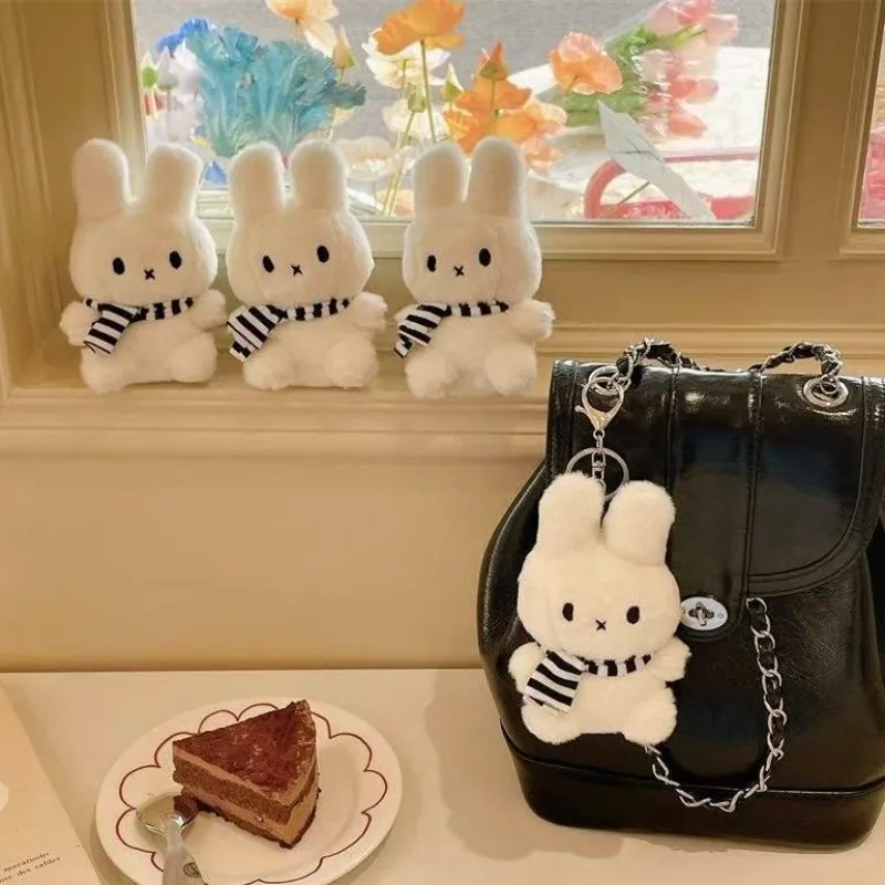 

Cute Miffys Keychain Pendant Striped Scarf Plush Pendant Doll Mini Book Bag Charm Doll Keychain Girls Anime Gift Kids Toys