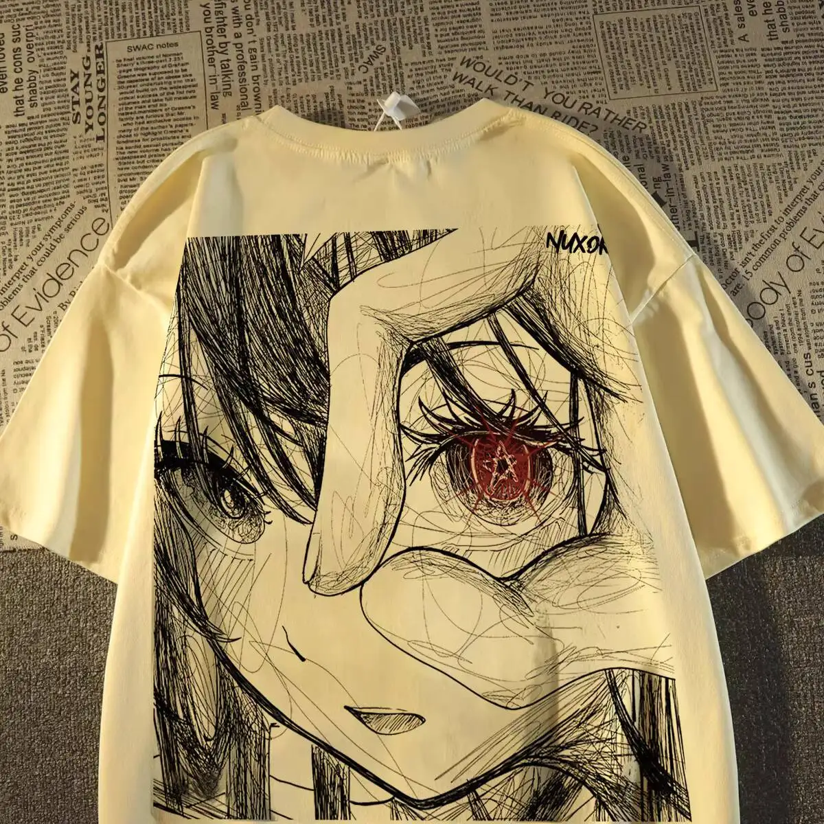 Cartoon Print T-shirts Men's American High Street Dark Anime Character Cotton Short Sleeve T Shirt