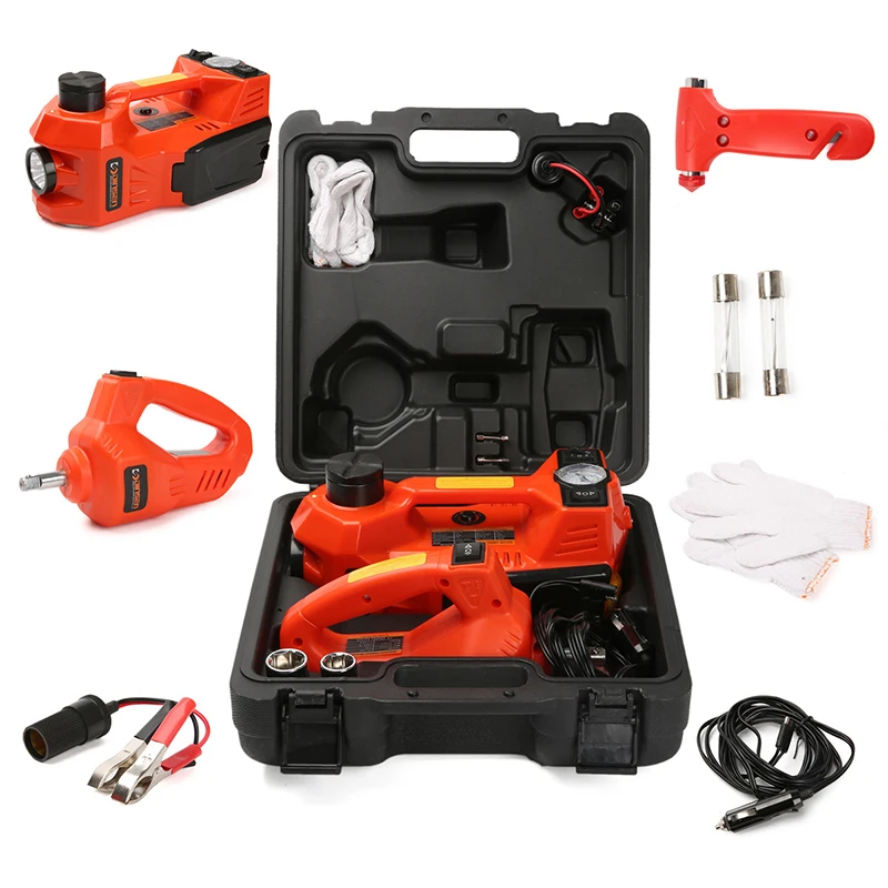 5 Ton Electric Car Jack Hydraulic Jack W/Electric Impact Wrench Built-in Inflatable Pump LED Light For SUV Sedan Truck Repair