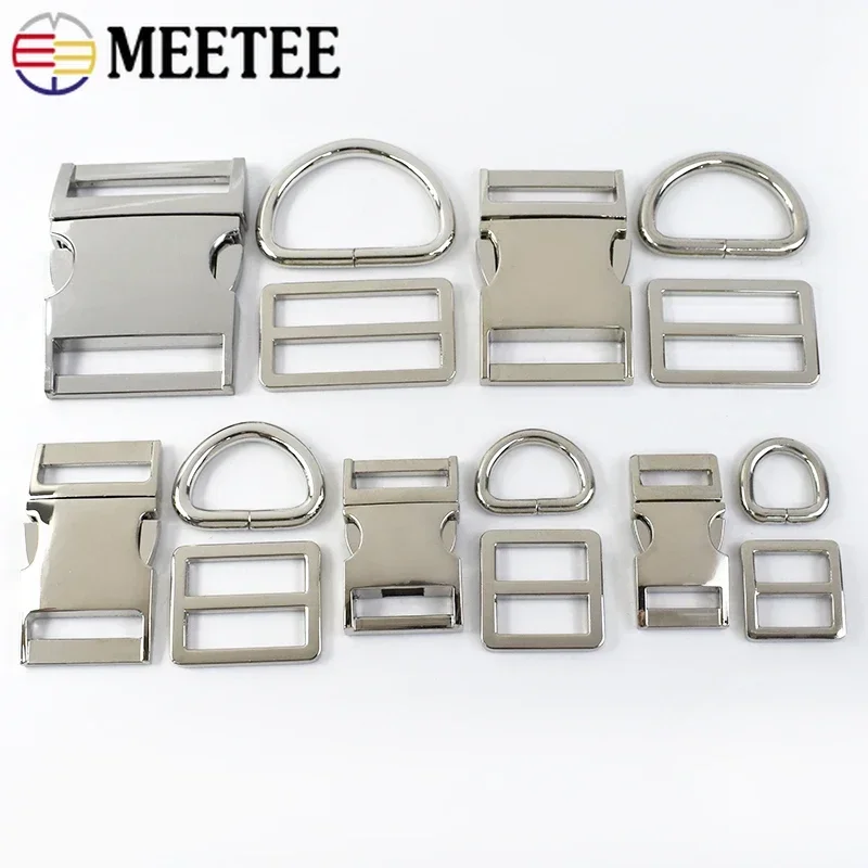 2/5Sets 15-38mm Metal Release Buckles Bag Strap Tri Glide Rings Adjust Clasp Webbing D Ring Connect Hook DIY Hardware Accessorie