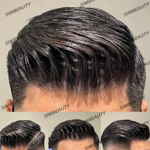 Imagen 2 del producto 100% cabello humano para hombres, peluquín Natural, línea de cabello, piel completa, Base de Pu, duradero, fino, 0,1mm, pelucas masculinas, unidad de reemplazo, prótesis capilar