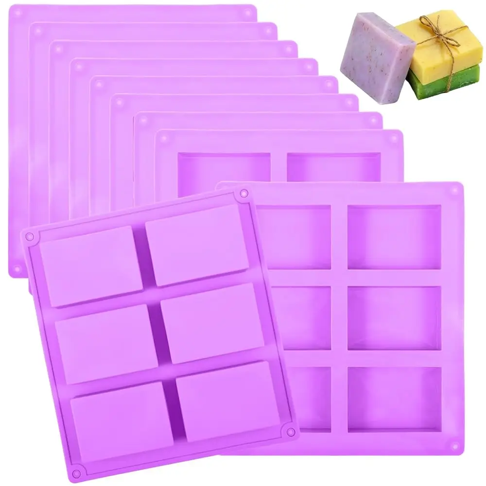 

10PCS Silicone Soap Molds 6 Cavity Soap Molds for Soap Making Square Mold for DIY Craft, Chocolate, Candle, Baking, Ice Cube