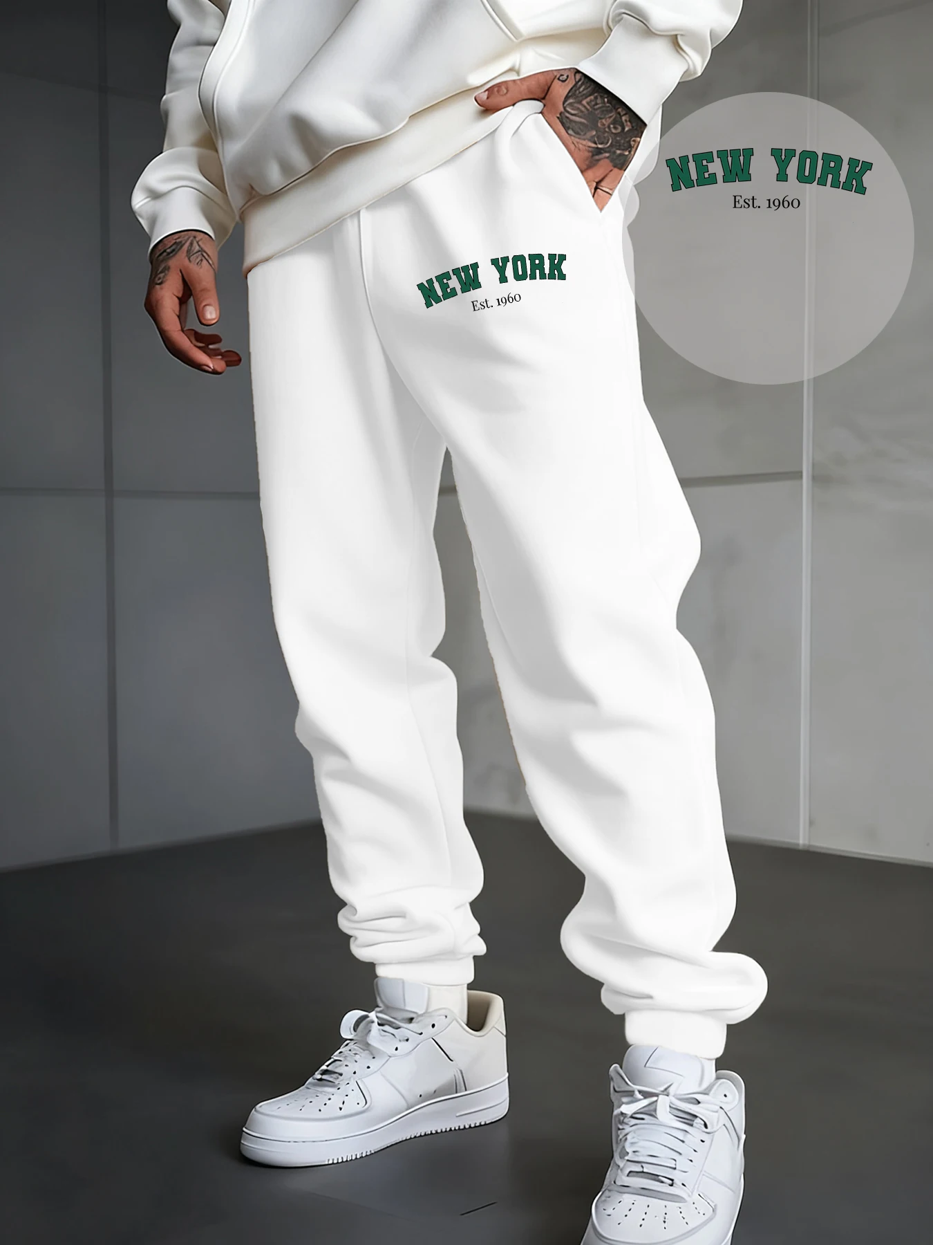 

New York 1960 Letter Creative Printed Man Sweatpant Hip Hop Autumn Trousers Versatile Jogging Pants Fleece Pocket Sportswear