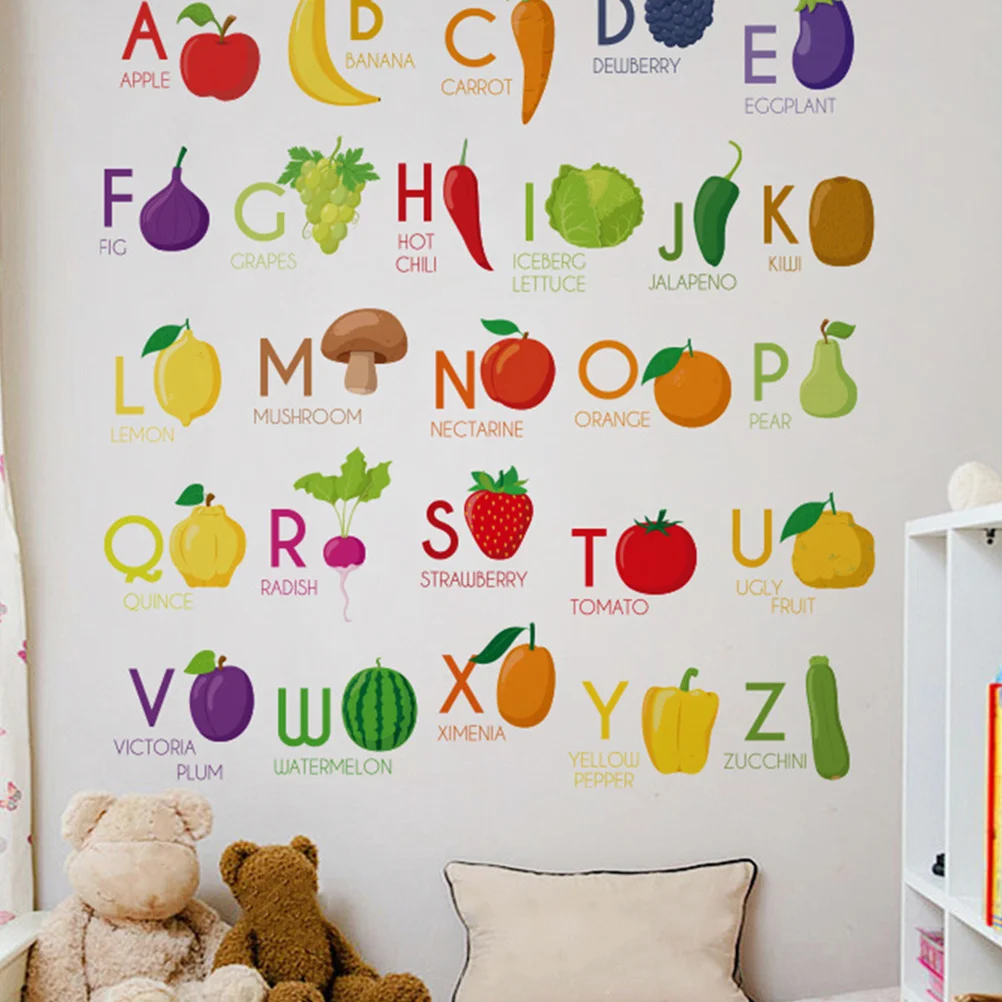 

English Alphabet Early Education Self-Adhesive Stickers Abc Chart Classroom Wall Decor Preschool Learning Poster Fruits