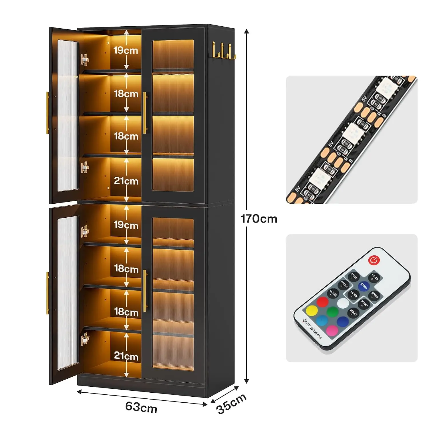 Tall Shoe Storage Cabinet with Acrylic Doors and LED Lights, 8-Tier Shoe Organizer Rack with Adjustable Shelves &, Customized