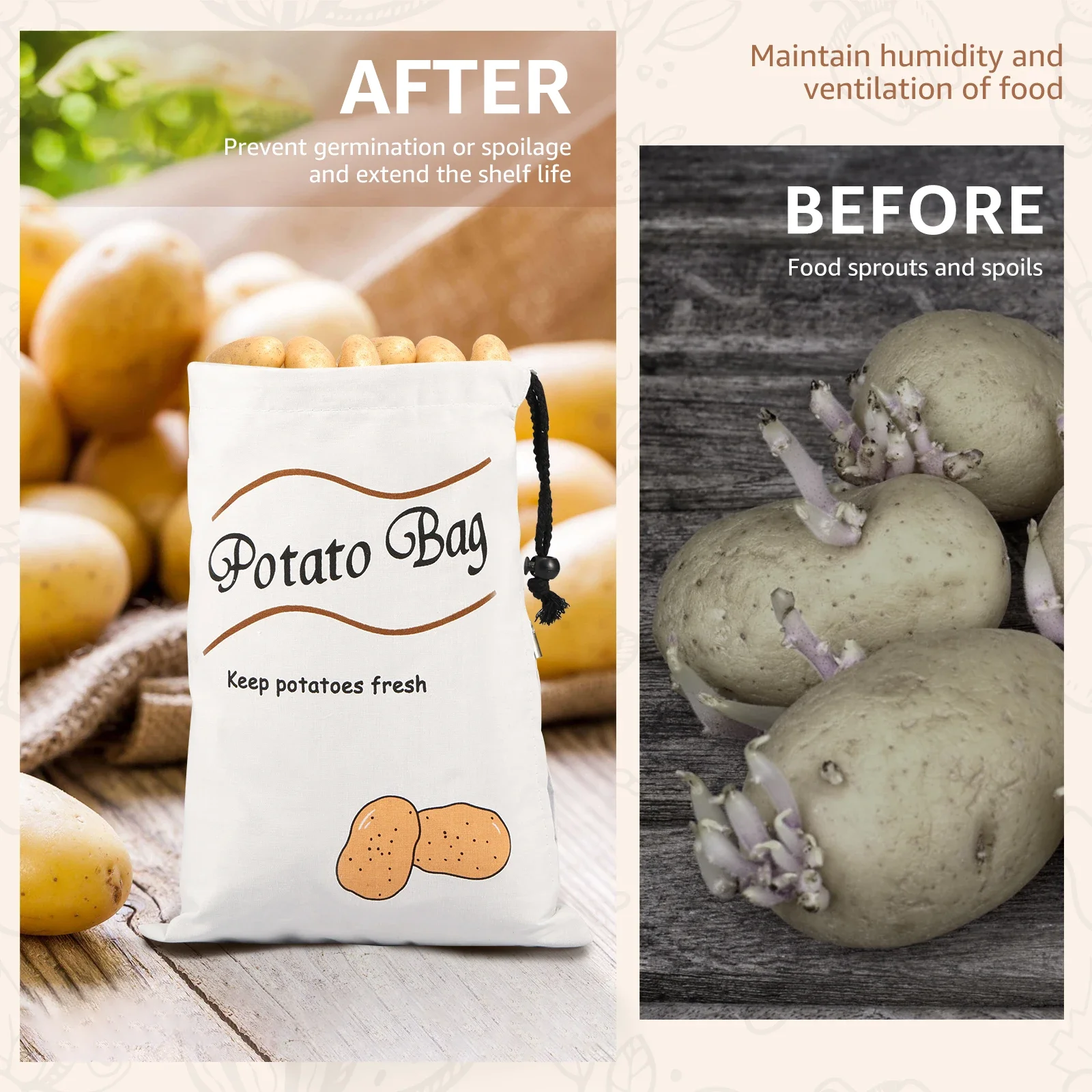 2/3PCS Potato Onion Storage Bag Reusable Vegetable Pepper Household Storage Sack with Bidirectional Drawstring Max. 8 pounds