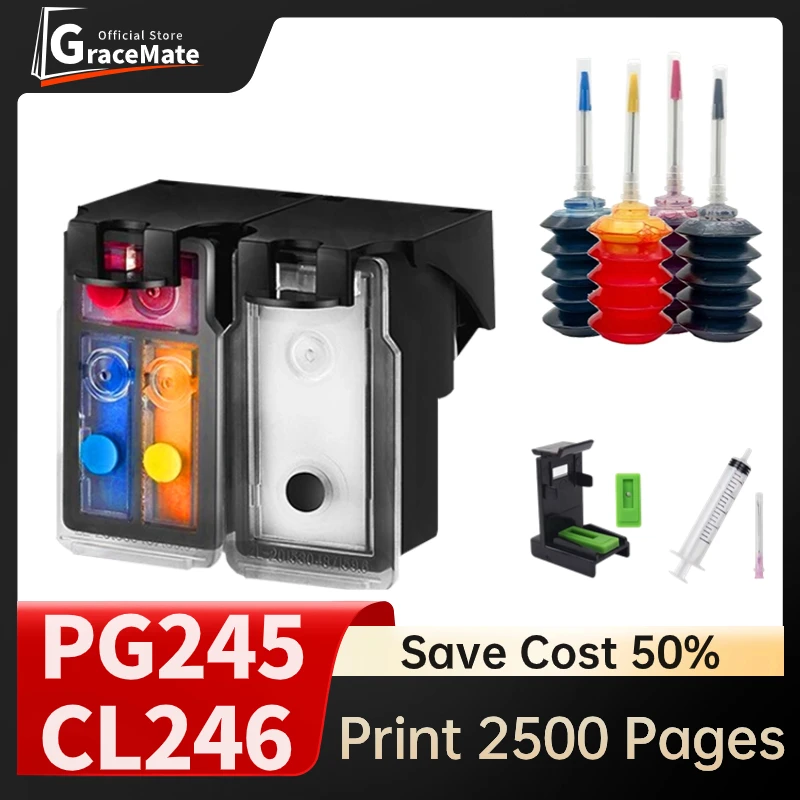 Compatible PG245 CL246 PG-245 CL-246 Refillable Ink Cartridges for Canon MG2420 MG2924 MG2920 MG2520 MG2420 MG2520 Printer