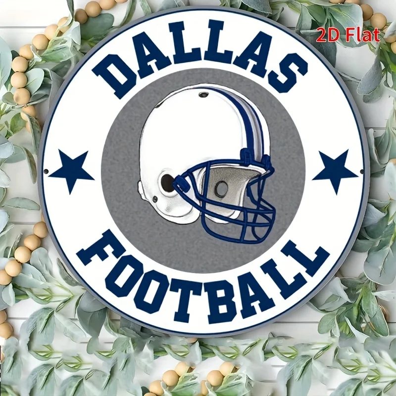 [مسطح] قطعة واحدة من لافتة ألومنيوم عتيقة مقاس 8 × 8 بوصة من دالاس لكرة القدم - تصميم كلاسيكي مع خوذة ونجوم، فن جداري معدني متين لـ Sp