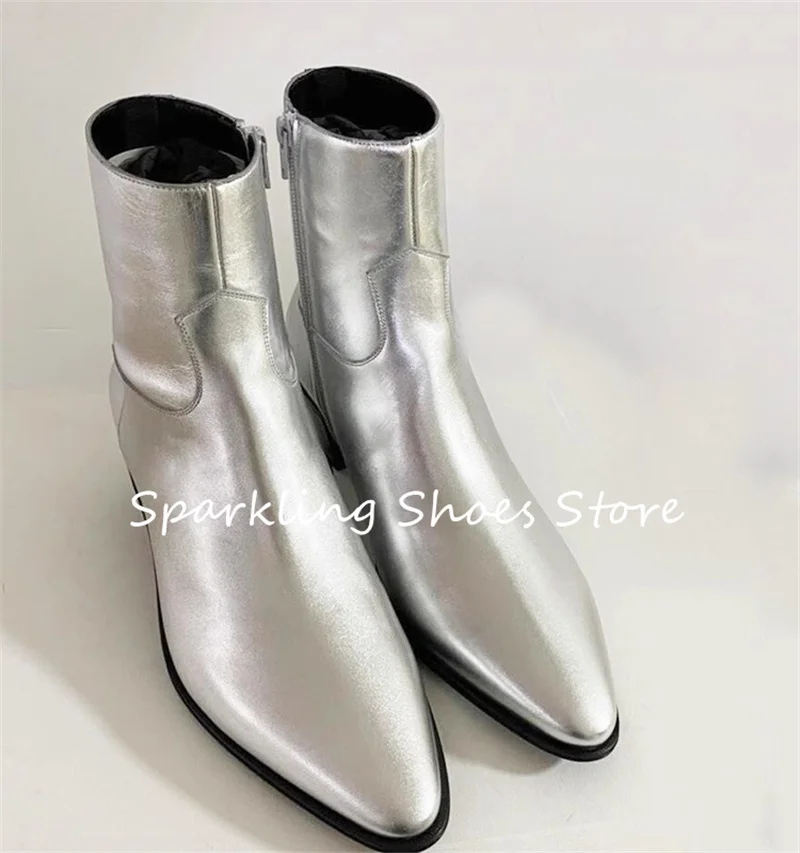 Retro Handmade Genuine Leather Men's Chelsea Boots Pointed Toe Chunky Heel Heigh Increasing Boots Male Wedding Dress Shoes