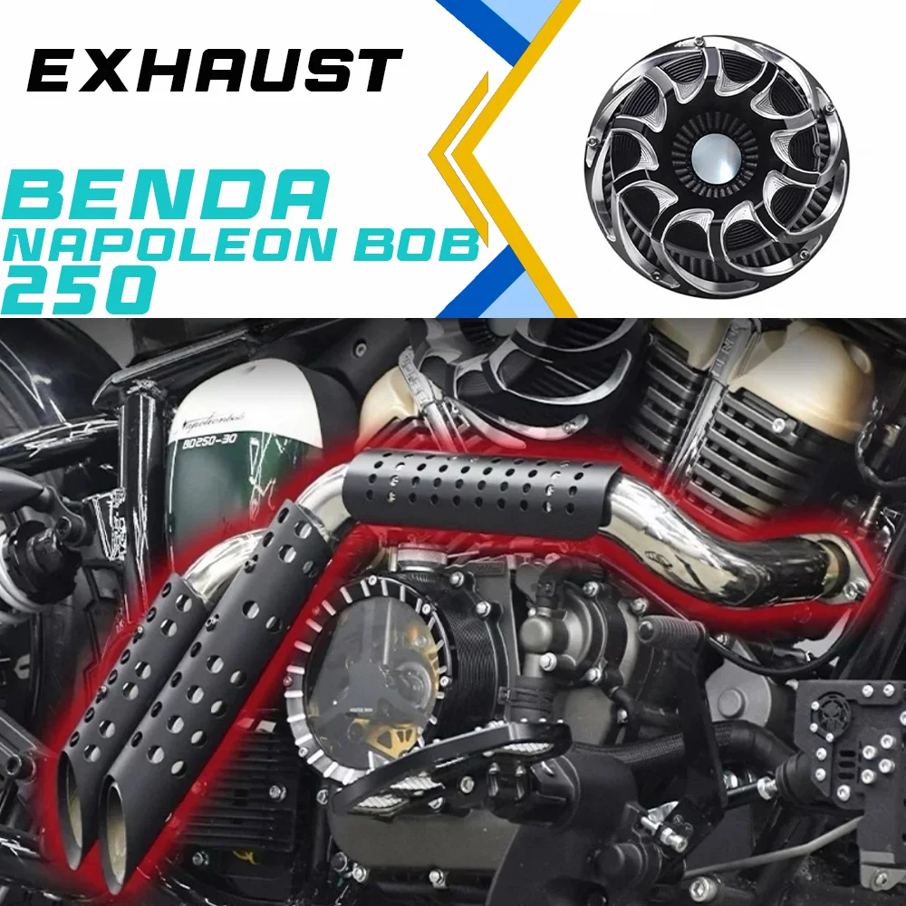

BENDA Napoleon bob 250, right-side dual exhaust with full retro muffler, deep and resonant sound.