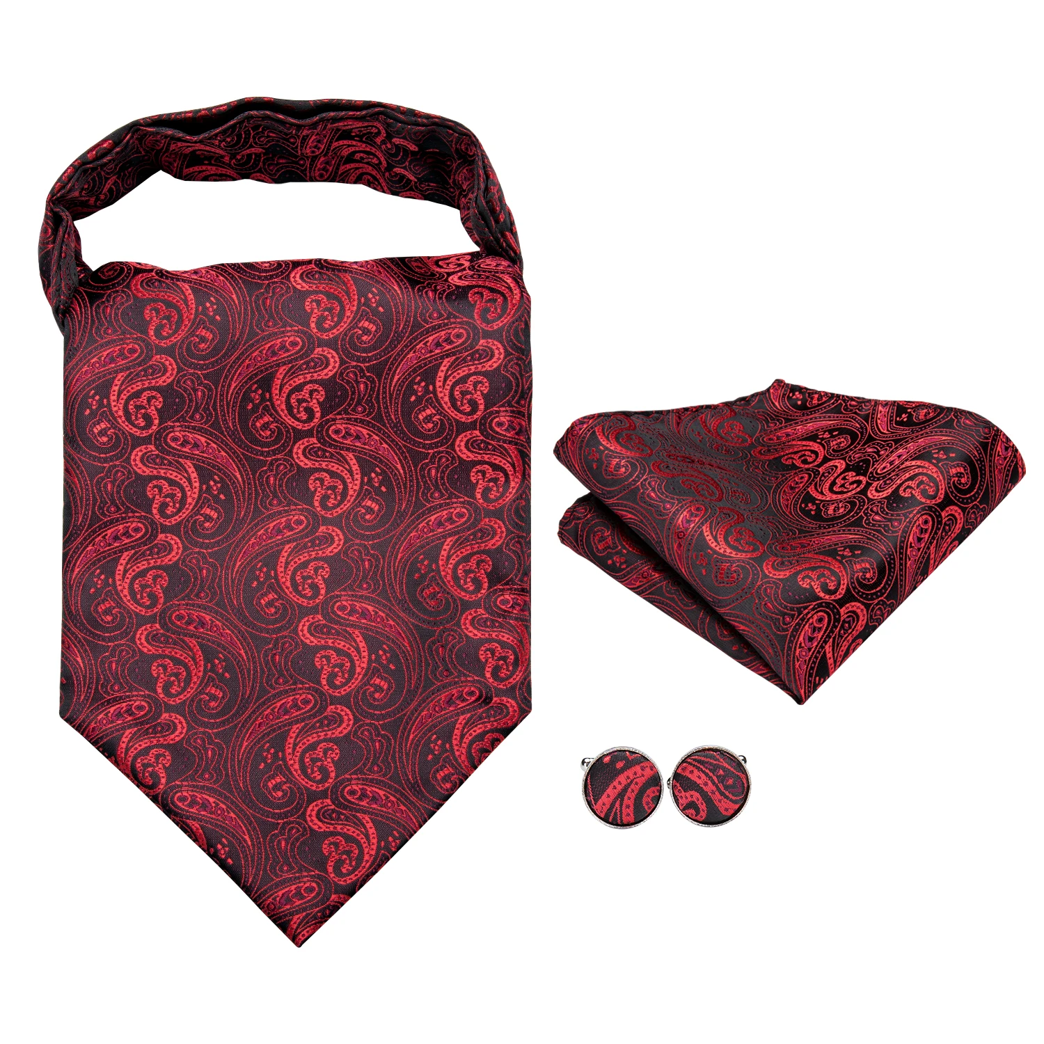 Dropshipping Silk Mens Ascot Hanky Cufflinks Set Jacquard Paisley Floral Vintage Cravat Tie Wholesale for Male Wedding Business