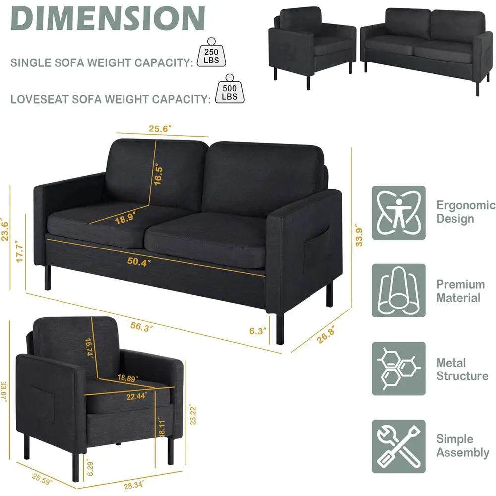 ern 3-Piece Living Room Set, 56