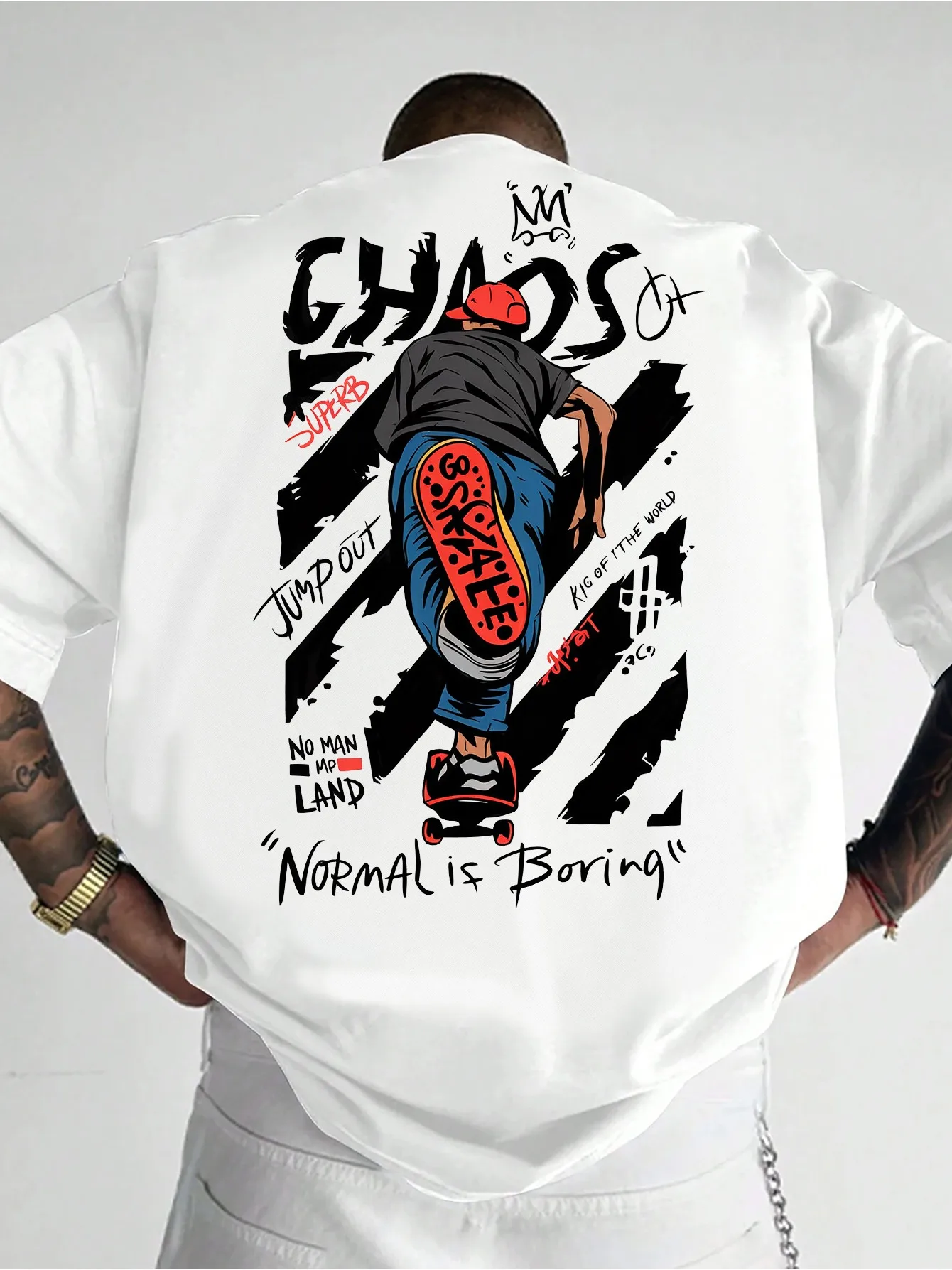 Summer Men Skateboarding Athlete Graffiti Letter T-shirt 100% Pure Cotton Soft Fabric Versatile Comfortable Suitable Daily Use