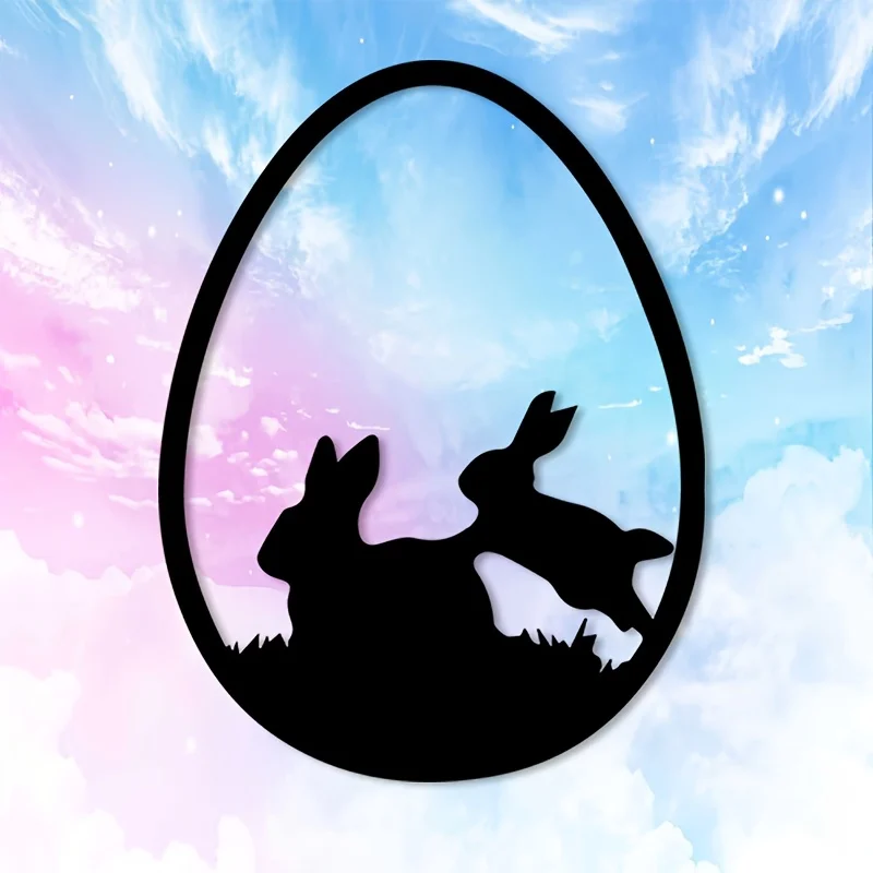 Floral Bunny Egg Shaped Metal Wall Art Hollow Out Rustproof Weatherproof Flat Metal Decor for Indoor Outdoor Home Garden 8x