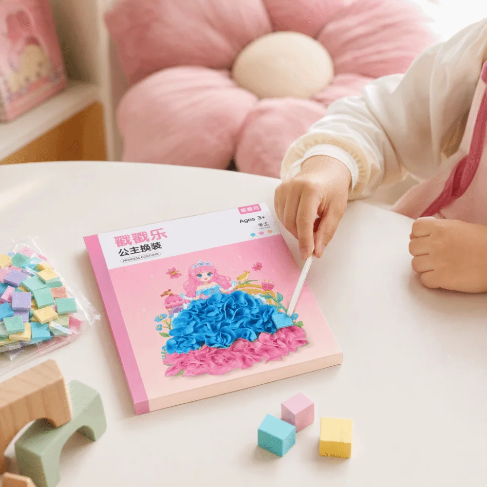 DIY Craft Puncture Painting Kit Creative Puzzle Sticker Set Princess Theme Poke Art Poke Board Card Board Puzzle Painting Card