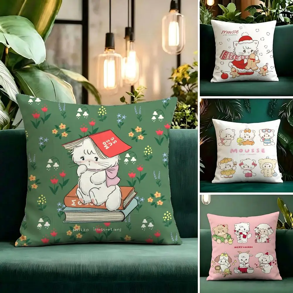 Anime M-mikko illustrations Cushion Cover Linen Pillow Cover Invisible Zipper para Sofa Silla de Oficina