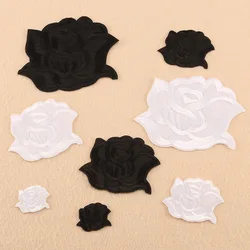 Self-adhesive Black White Rose Flower Embroidery Iron on Patches for Clothing Parent-child Clorhing Sticker Applique Hole Repair