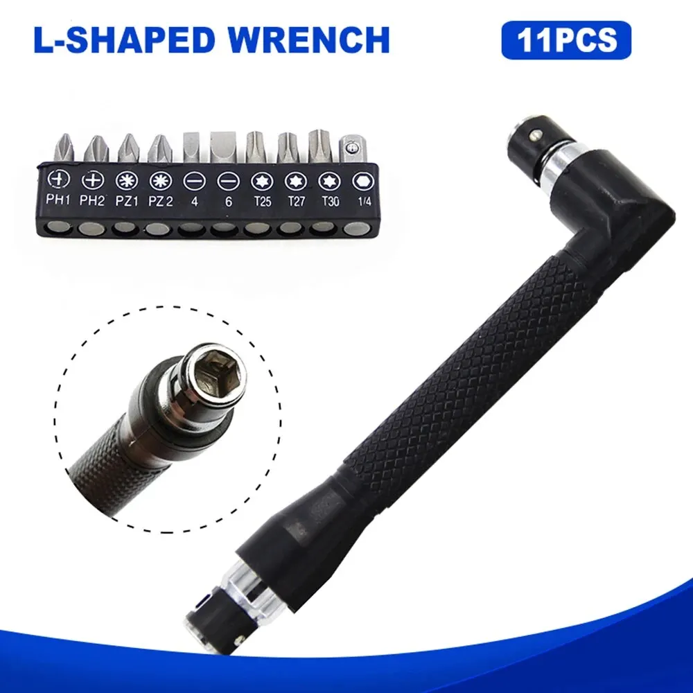 L-shaped 1/4 Hexagonal Screwdriver Bit 90 Degree Double Head Handle Black 6.35 Wrench 10pc Black Tape Screwdriver Bit Tool Set