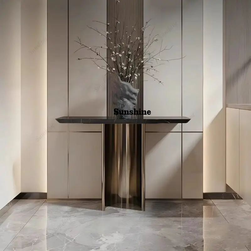 High-end Italian light luxury marble entrance table ultra-narrow entrance cabinet