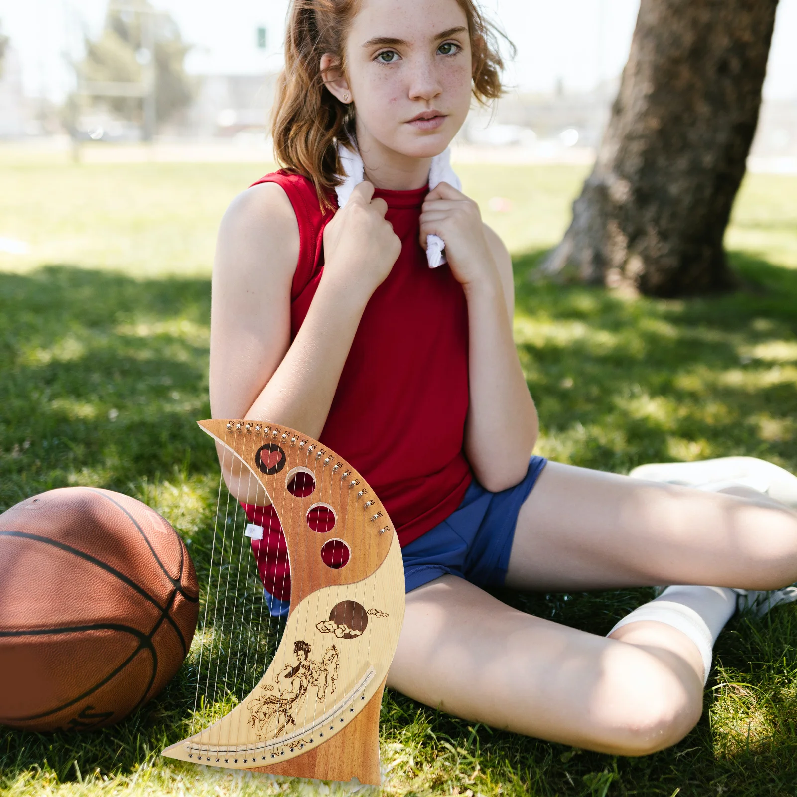 

1 set 1 Set 19-String Wooden Lyre Portable Musical Instrument Ancient Style Handheld Harp With Tuning Wrench Solid Wood String