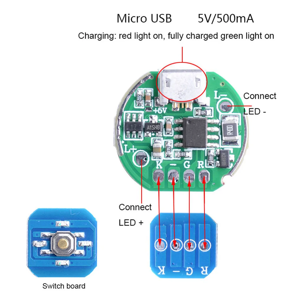 22mm Micro USB Charge Charging Central Middle Switch Stepless Dimming Driver Board Low Voltage Protection For LED Flashlight