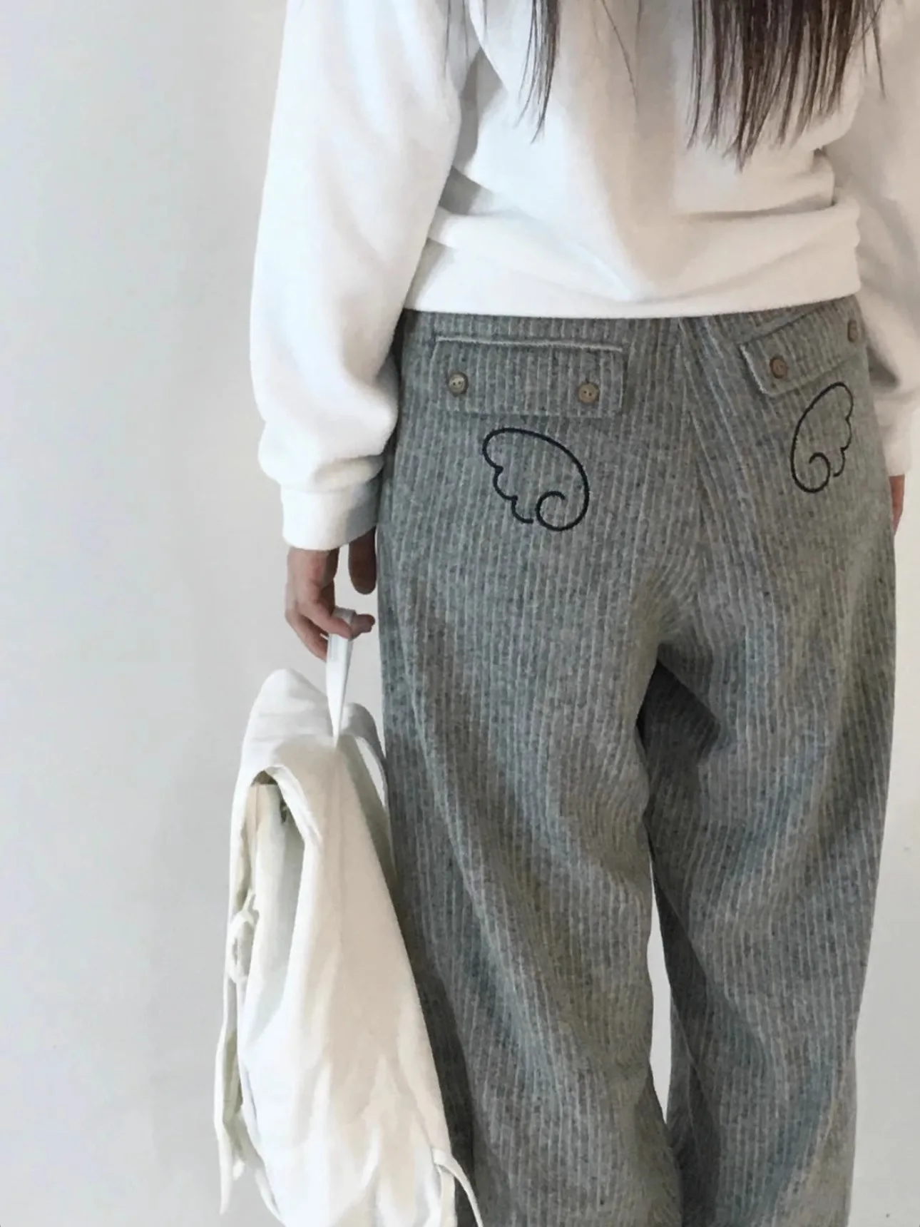 

Повседневные брюки с вышитыми полосками и шнурком, свободные, прямого кроя, женские, с лоскутным дизайном, дышащие, удобные, из смесовой шерсти