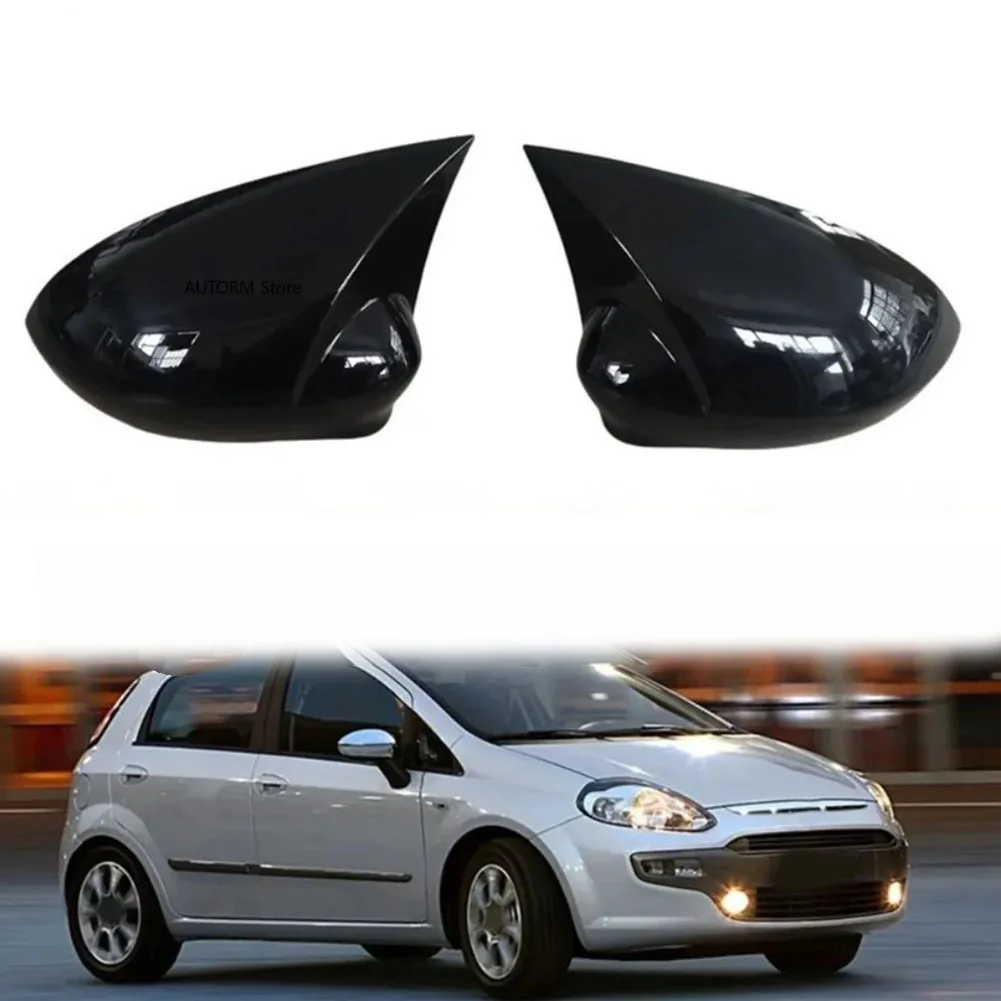 1 Pasang Penutup Kaca Spion Mobil untuk Fiat Grande Punto untuk EVO 09-18 Aksesori Eksterior Hitam Glossy 735417229