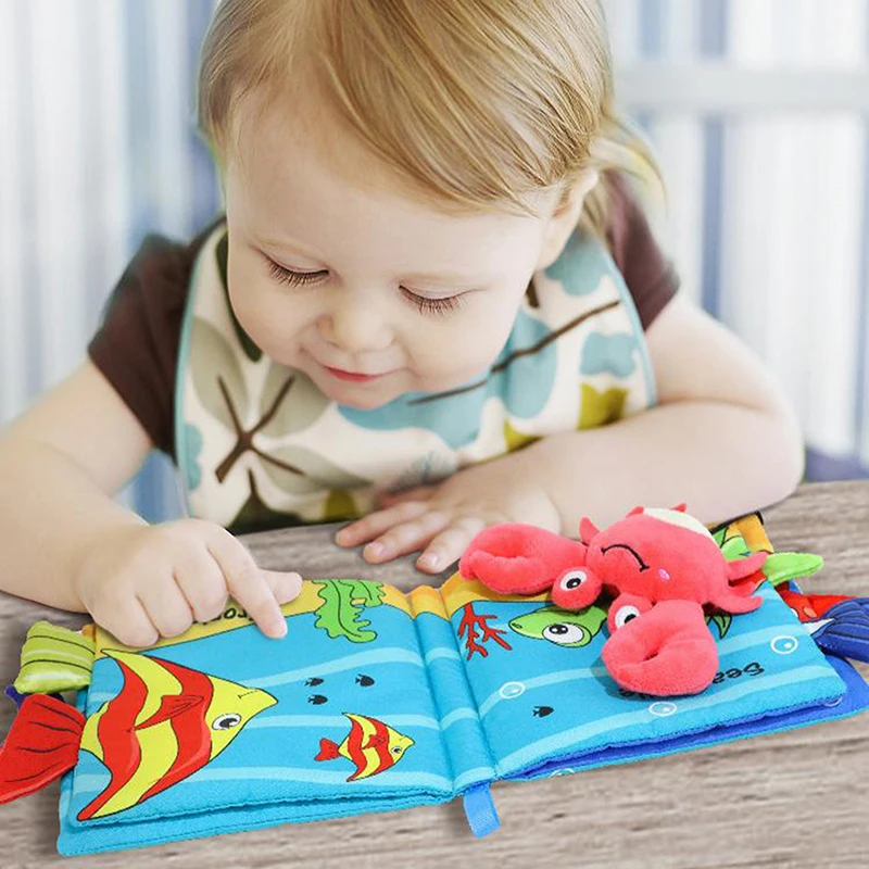 Baby Soft Books Toys Crinkle Cloth Book Marine Animal Tails For Infant Baby Early Development Interactive Stroller Soft Toys