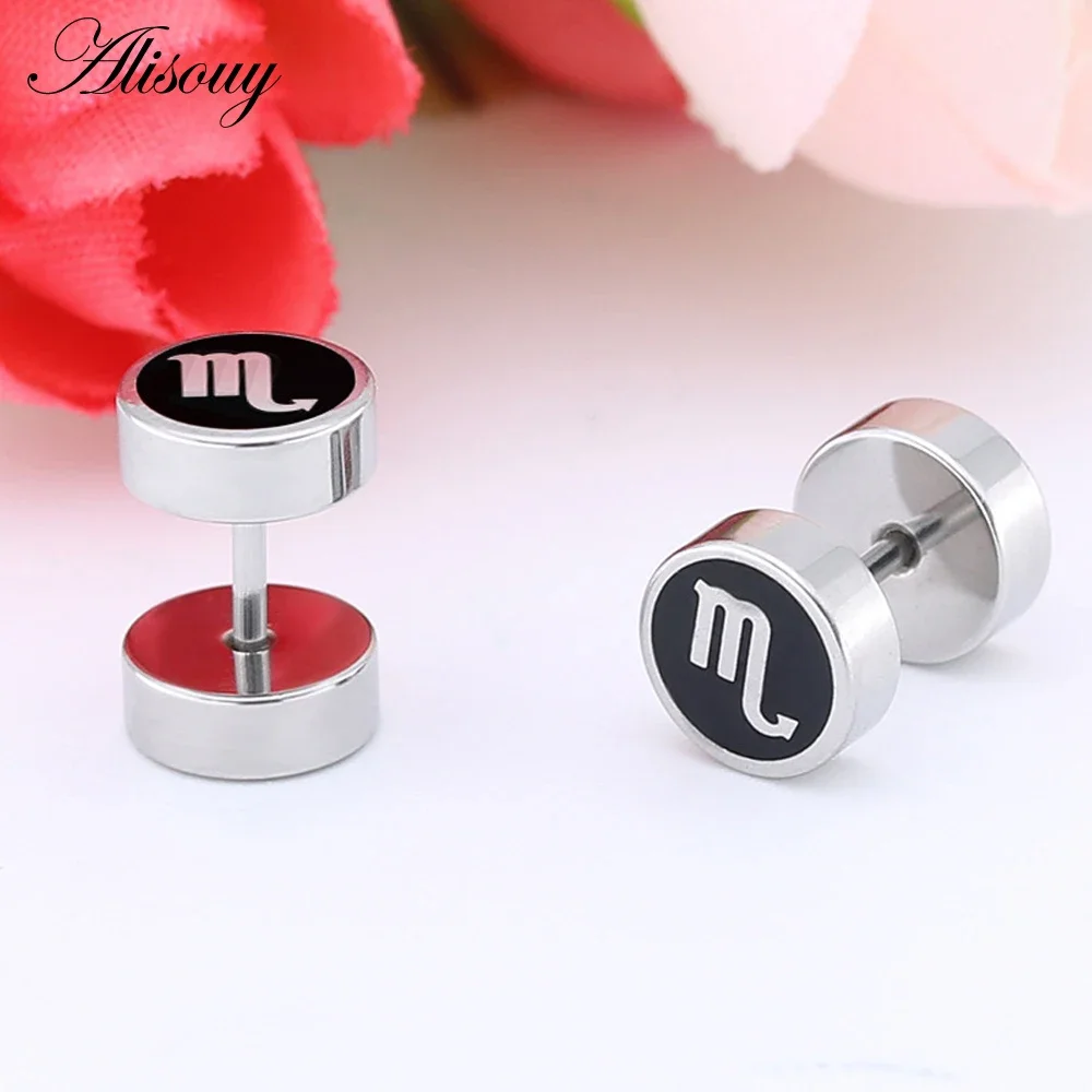 2 Pieces Twelve Constellations Stud Earrings Double Sided Stainless Steel Earrings for Men Women  Couple Ear Plug