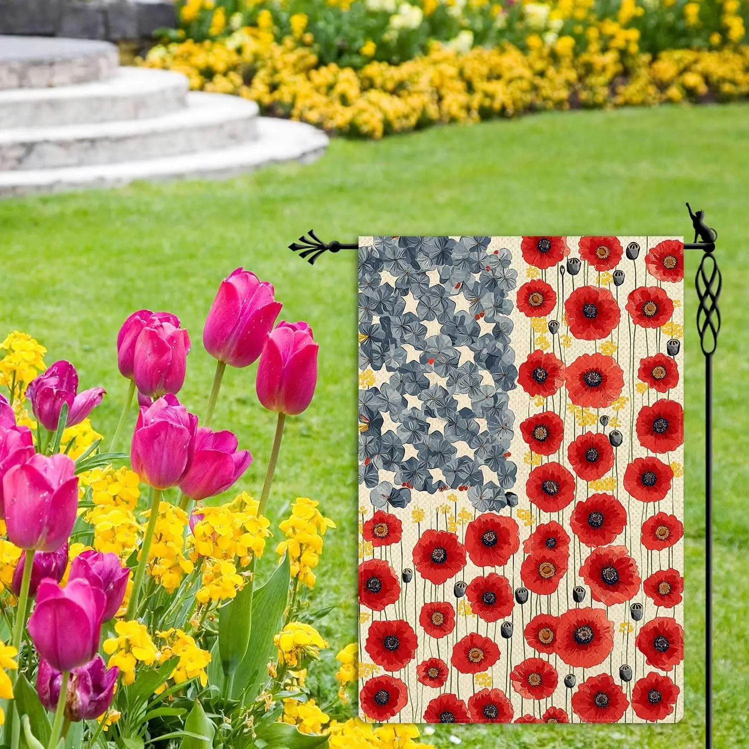 Myosotis Garden Flag Spring Summer Small Red Flowers Garden Flag Vertical Double Sided Rustic Farmland Burlap Yard Lawn Outd PPM