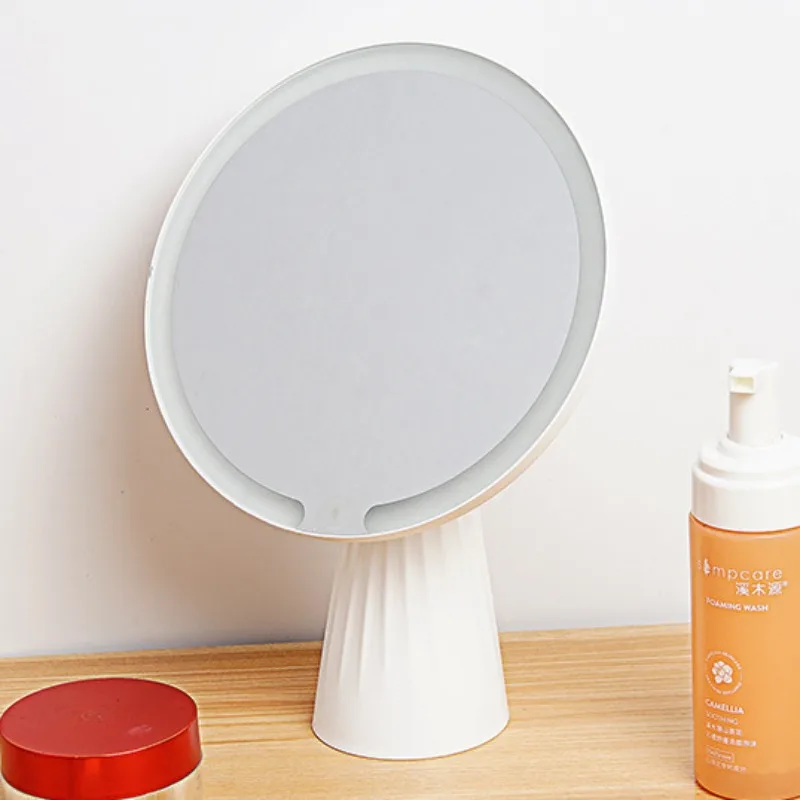Desktop Tri Color Fill Round Floor Lamp Beauty Mirror with Touch Infinite Dimming Rotating Light and Dressing Mirror Table Light