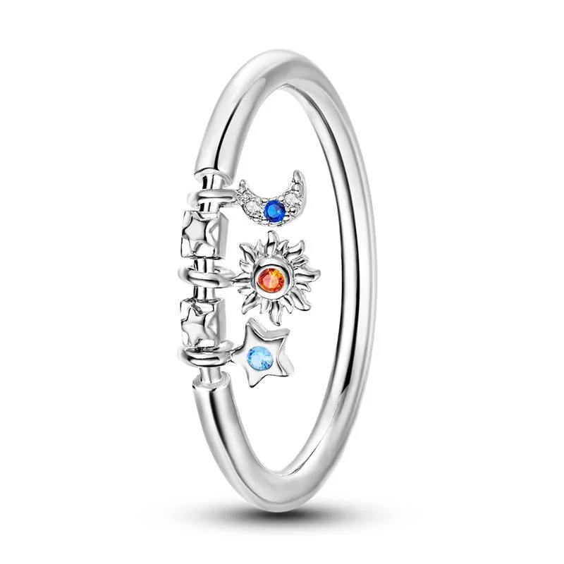 Original 925 Sterling Silver Ring Sun Moon Star Airplane Clover Sunflower For Girls Valentine\'s Day Birthday Jewelry Gifts