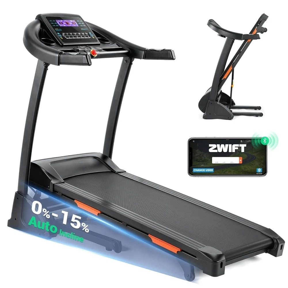 Caminadora Inclinada, Caminadoras para Correr y Caminar, Caminadora Plegable con Capacidad de Peso de 300 lb, Inclinación Automática de 0-15%, Personalizable