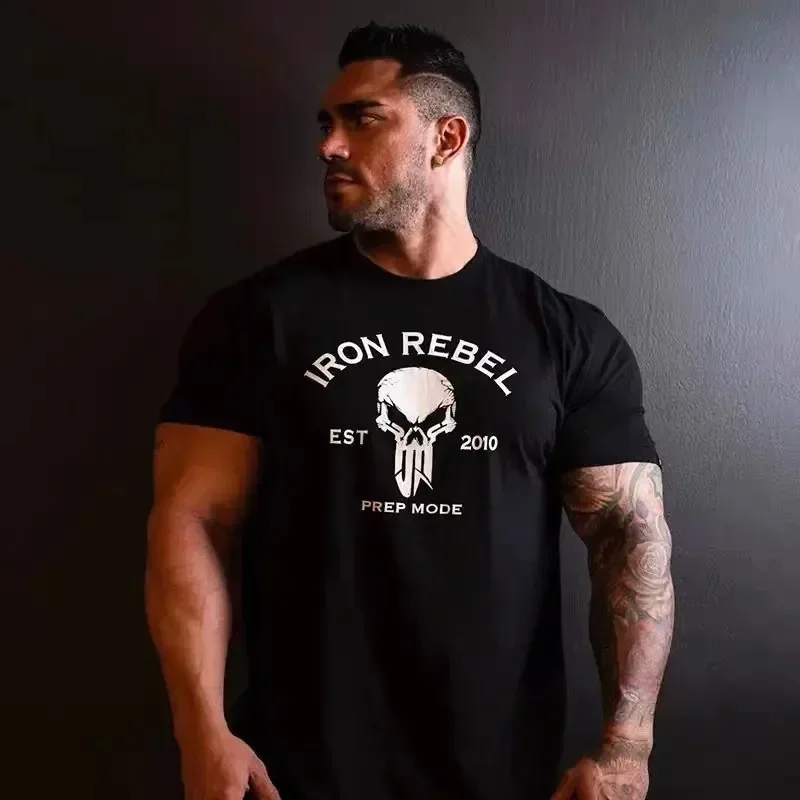 IR Punisher Short Sleeve Men's Large Size Crew Neck Sports Elastic American Training Casual Fitness Sweat Absorbing T-Shirt