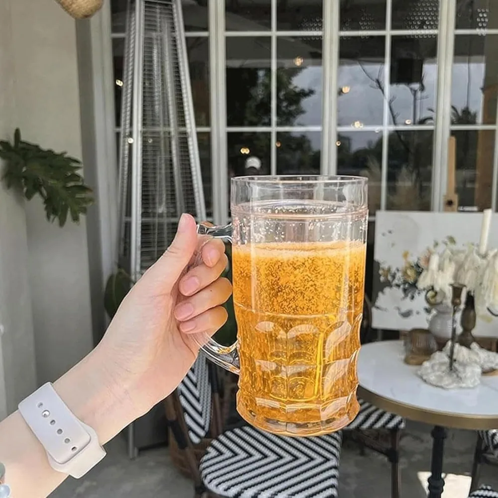 Double Walled Beer Mug, 16 oz Fake Beer Glasses with Handle, Reusable Drinking Cups for Freezer, BPA Free - view 3