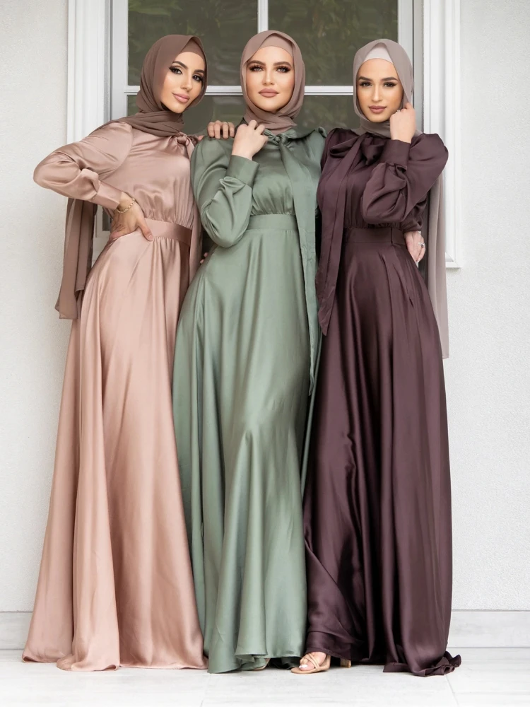 

Satin Abaya Dubai Muslim Fashion Hijab Dress Turkey African Long Dresses for Women Pakistani Islamic Modest Clothing Kaftan Robe