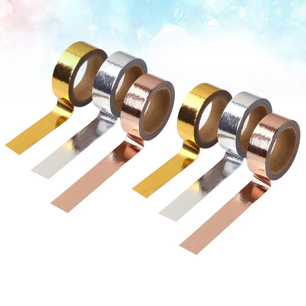6 لفات من أشرطة التذهيب المزخرفة لملصقات DIY وسجل القصاصات وورق تغليف الهدايا ومستلزمات الحرف اليدوية باللون الذهبي الوردي والفضي