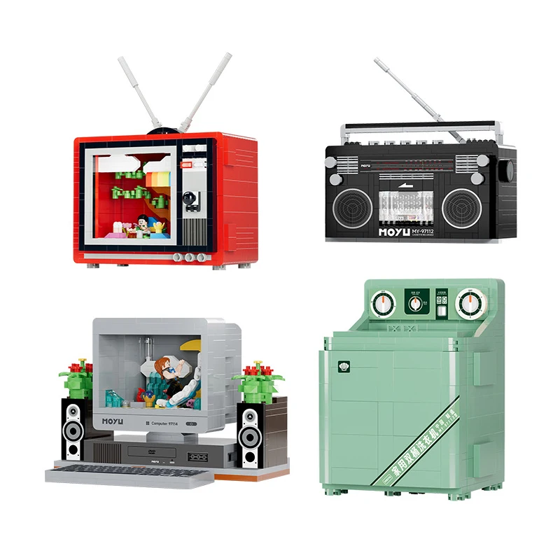 

Retro Appliances Building Blocks Classic Color Television Radio-recorder Computer Mini Bricks Figure Toys For Collection Gift