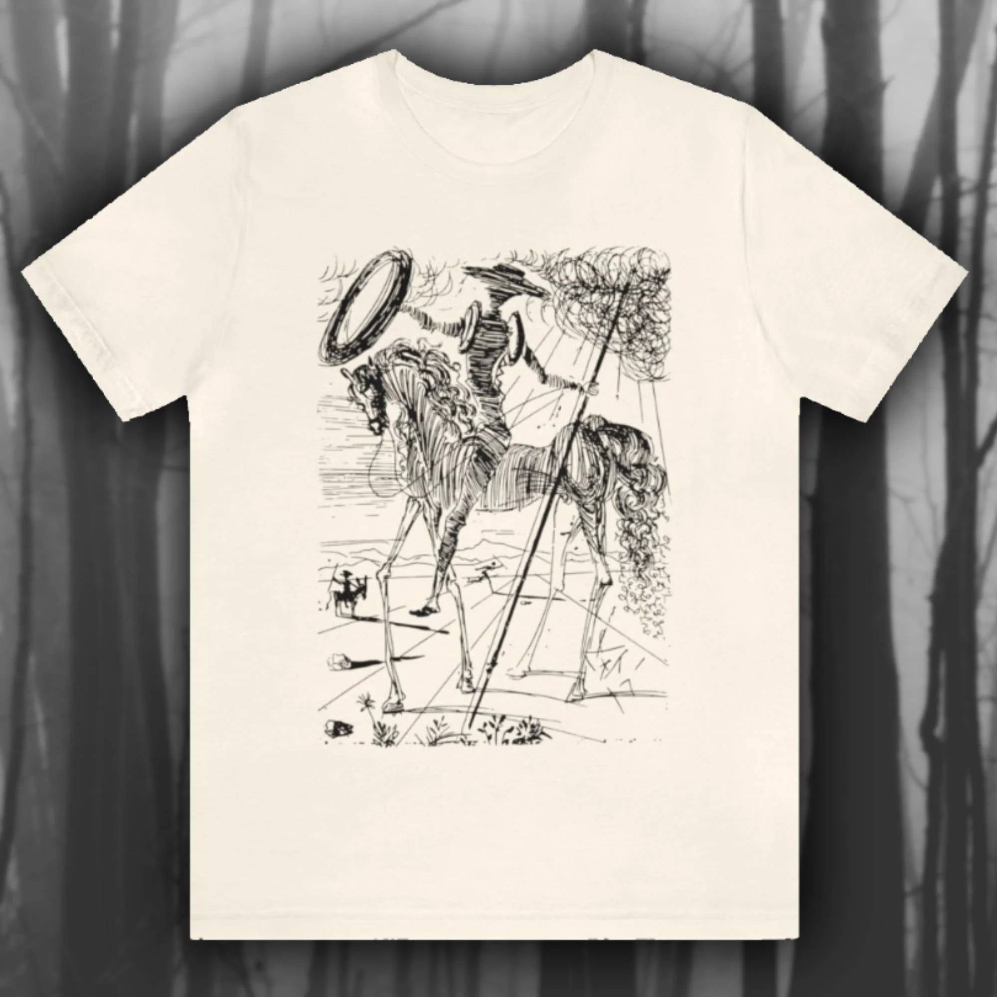 Don Quixote Salvador Dali ArT T Shirt Miguel de Cervantes Novel Bookworm Surreal Sketch Jersey  long or short sleeves