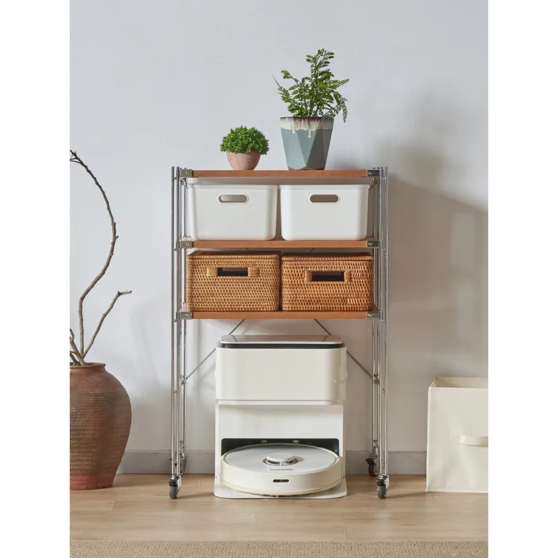 Japanese-style single-layer shelf for sweeping robot, empty cat litter box display rack for washing machine with wheels