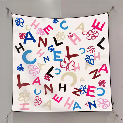 New Design Letters Flowers Printed Twill Silk Scarf Square Scarves Lady Wraps Kerchief Woman Neck Shawl Wraps Echarpes 90CM