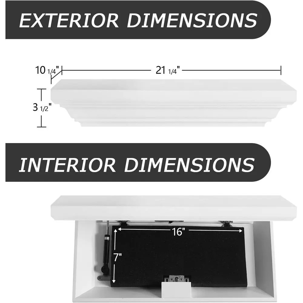 RFID-Secured Concealed Gun Storage Shelf with Secret Door, White Floating Wall Decor for Living Spaces