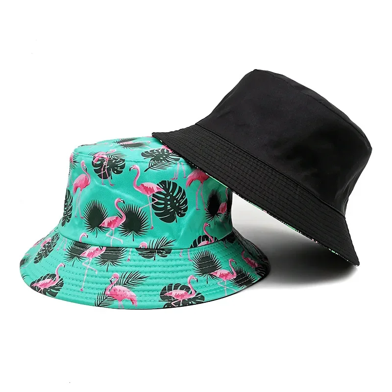 2024 Panama Bucket Hats Animal Flamingo Print Fisherman Hat Summer Sun Hats For Women Men Reversible Fishing Cap