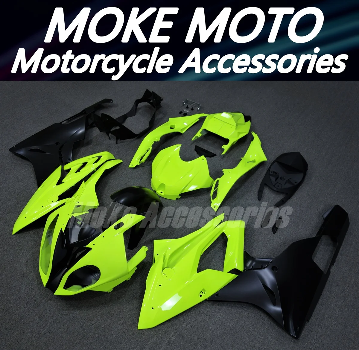 

Комплект обтекателей для мотоцикла Moke moto, подходит для S1000rr 2015 2016, комплект кузовных работ, высокое качество, инъекция ABS, неоновый флуоресцентный черный цвет