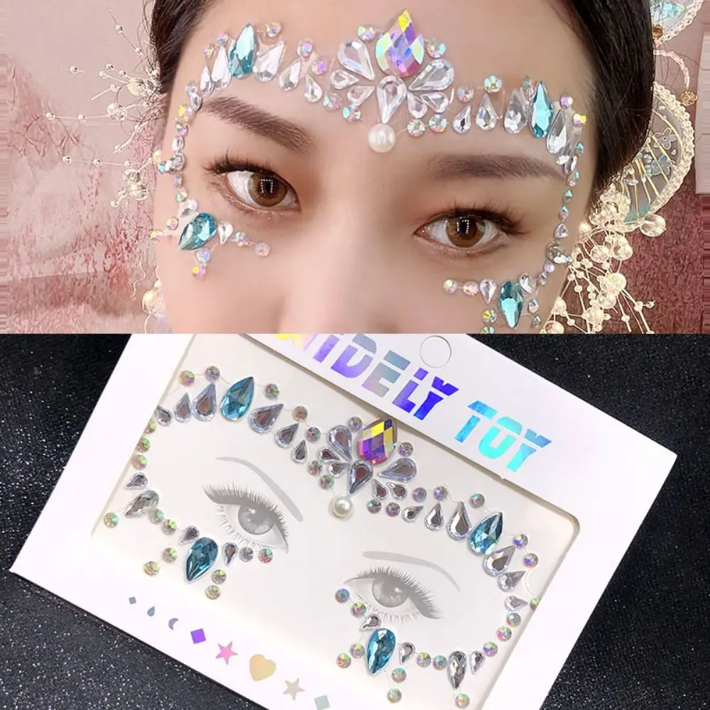 Waterproof 3D Rhinestones Sticker Fake Tattoo Disposable Crystal Facials Sticker Colorful Glue Free Temporary Tattoo Sticker